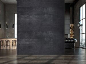 Carbonized Wood charred wood wall panels used on a feature wall beside a modern bar counter