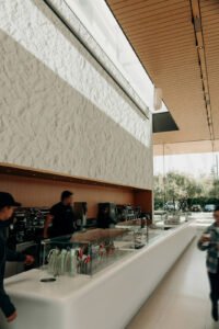 Grey White faux rock wall panels in a contemporary bar area