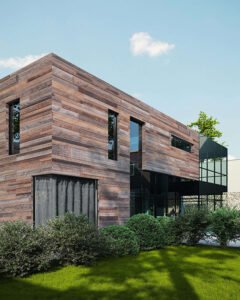 Multi Red architectural wall panels on a modern building exterior